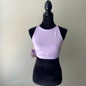 NWT iridescent lavender purple sport bra cropped halter L